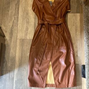 Brown faux leather dress with slit